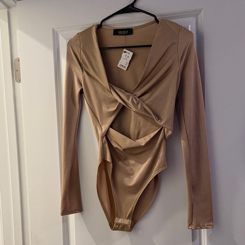 Women's Tan Cut Out Bodysuit Top